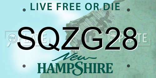 SQZG28 New Hampshire License Plate
