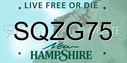 SQZG75 New Hampshire License Plate