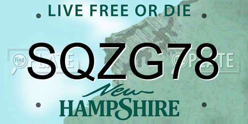 SQZG78 New Hampshire License Plate