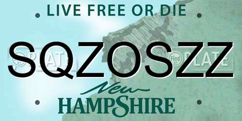 SQZOSZZ New Hampshire License Plate