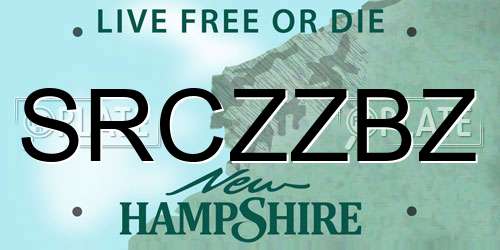 SRCZZBZ New Hampshire License Plate