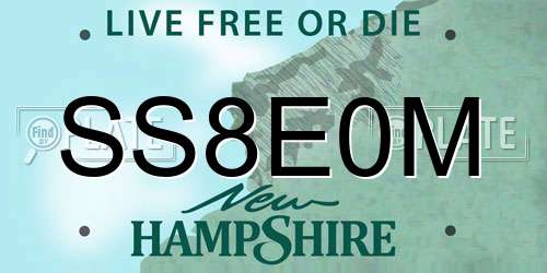 SS8E0M New Hampshire License Plate