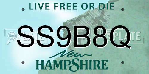 SS9B8Q New Hampshire License Plate