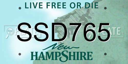 SSD765 New Hampshire License Plate
