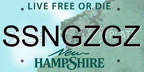 SSNGZGZ New Hampshire License Plate