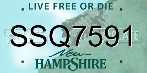 SSQ7591 New Hampshire License Plate