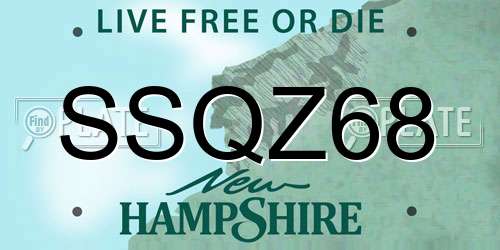 SSQZ68 New Hampshire License Plate