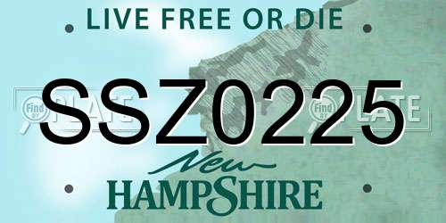 SSZ0225 New Hampshire License Plate