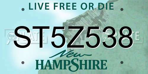 ST5Z538 New Hampshire License Plate