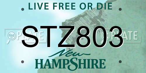 STZ803 New Hampshire License Plate