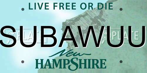 SUBAWUU New Hampshire License Plate