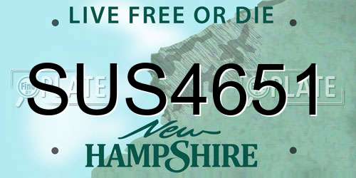 SUS4651 New Hampshire License Plate