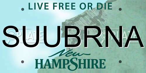SUUBRNA New Hampshire License Plate