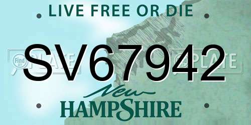 SV67942 New Hampshire License Plate