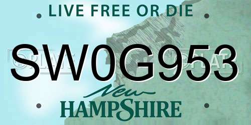 SW0G953 New Hampshire License Plate