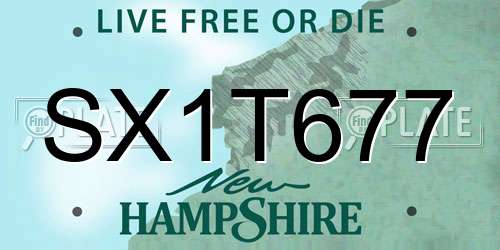 SX1T677 New Hampshire License Plate