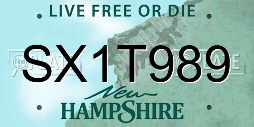 SX1T989 New Hampshire License Plate