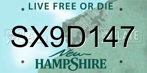 SX9D147 New Hampshire License Plate