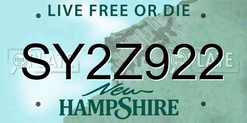 SY2Z922 New Hampshire License Plate