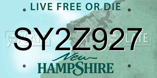 SY2Z927 New Hampshire License Plate