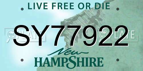 SY77922 New Hampshire License Plate