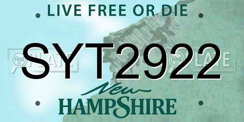 SYT2922 New Hampshire License Plate