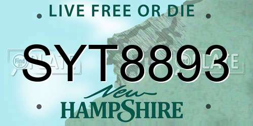 SYT8893 New Hampshire License Plate