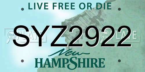 SYZ2922 New Hampshire License Plate