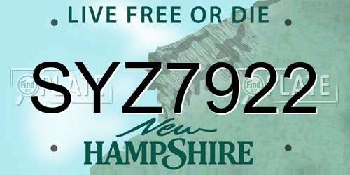 SYZ7922 New Hampshire License Plate