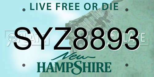 SYZ8893 New Hampshire License Plate