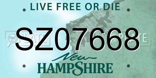 SZ07668 New Hampshire License Plate