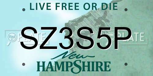 SZ3S5P New Hampshire License Plate
