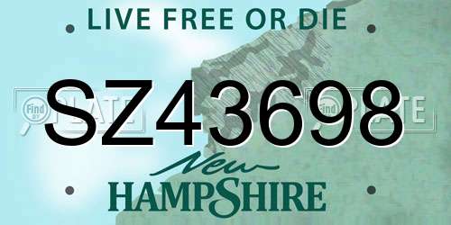 SZ43698 New Hampshire License Plate