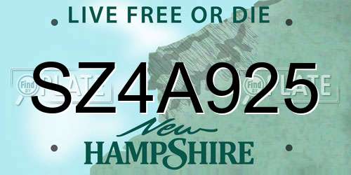 SZ4A925 New Hampshire License Plate