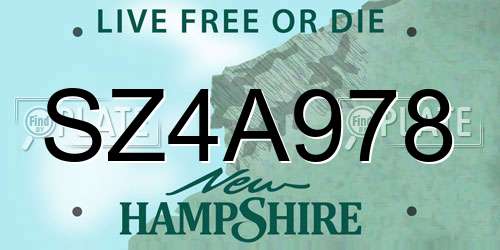 SZ4A978 New Hampshire License Plate