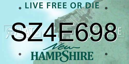 SZ4E698 New Hampshire License Plate
