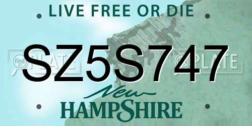 SZ5S747 New Hampshire License Plate