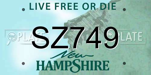 SZ749 New Hampshire License Plate