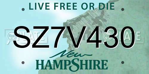 SZ7V430 New Hampshire License Plate
