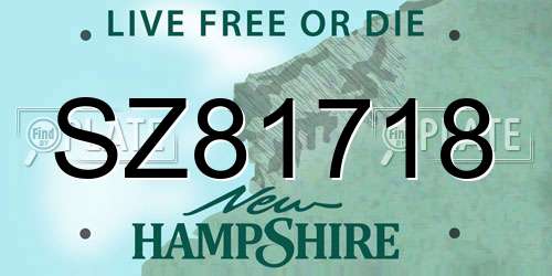 SZ81718 New Hampshire License Plate