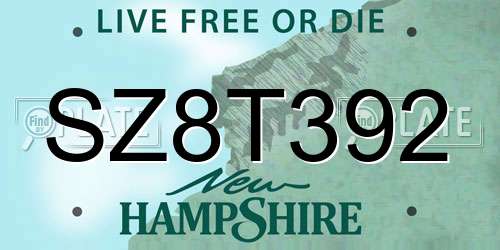 SZ8T392 New Hampshire License Plate
