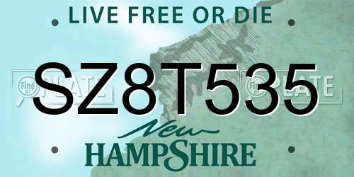 SZ8T535 New Hampshire License Plate