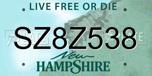 SZ8Z538 New Hampshire License Plate
