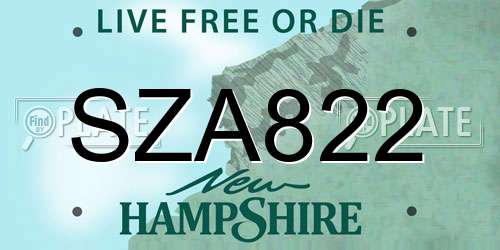 SZA822 New Hampshire License Plate