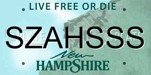 SZAHSSS New Hampshire License Plate