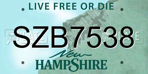 SZB7538 New Hampshire License Plate