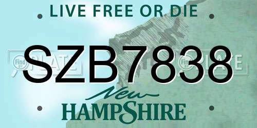 SZB7838 New Hampshire License Plate
