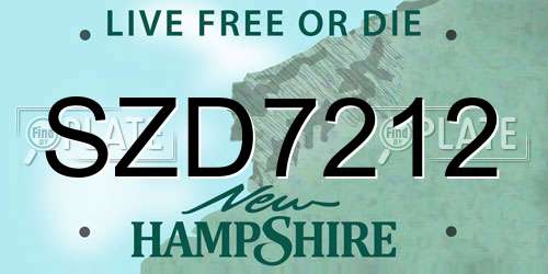 SZD7212 New Hampshire License Plate