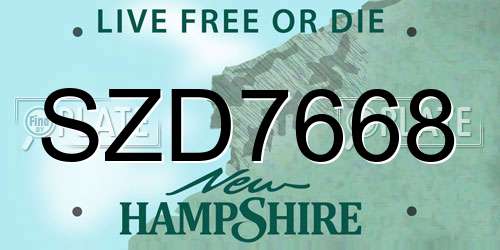 SZD7668 New Hampshire License Plate