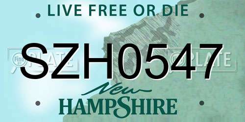 SZH0547 New Hampshire License Plate